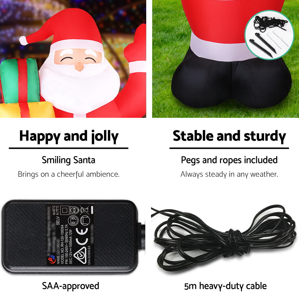 Jingle Jollys Christmas Inflatable Santa 2.4M Outdoor Xmas Decorations Lights - Christmas Outlet Online