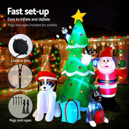 Jingle Jollys Christmas Inflatable Santa Tree 3M Lights Outdoor Decorations LED - Christmas Outlet Online