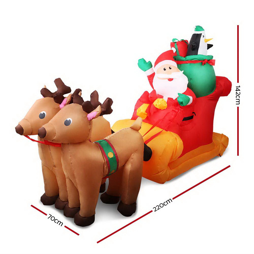 Jingle Jollys Christmas Inflatable Santa Sleigh 2.2M Outdoor Decorations LED - Christmas Outlet Online