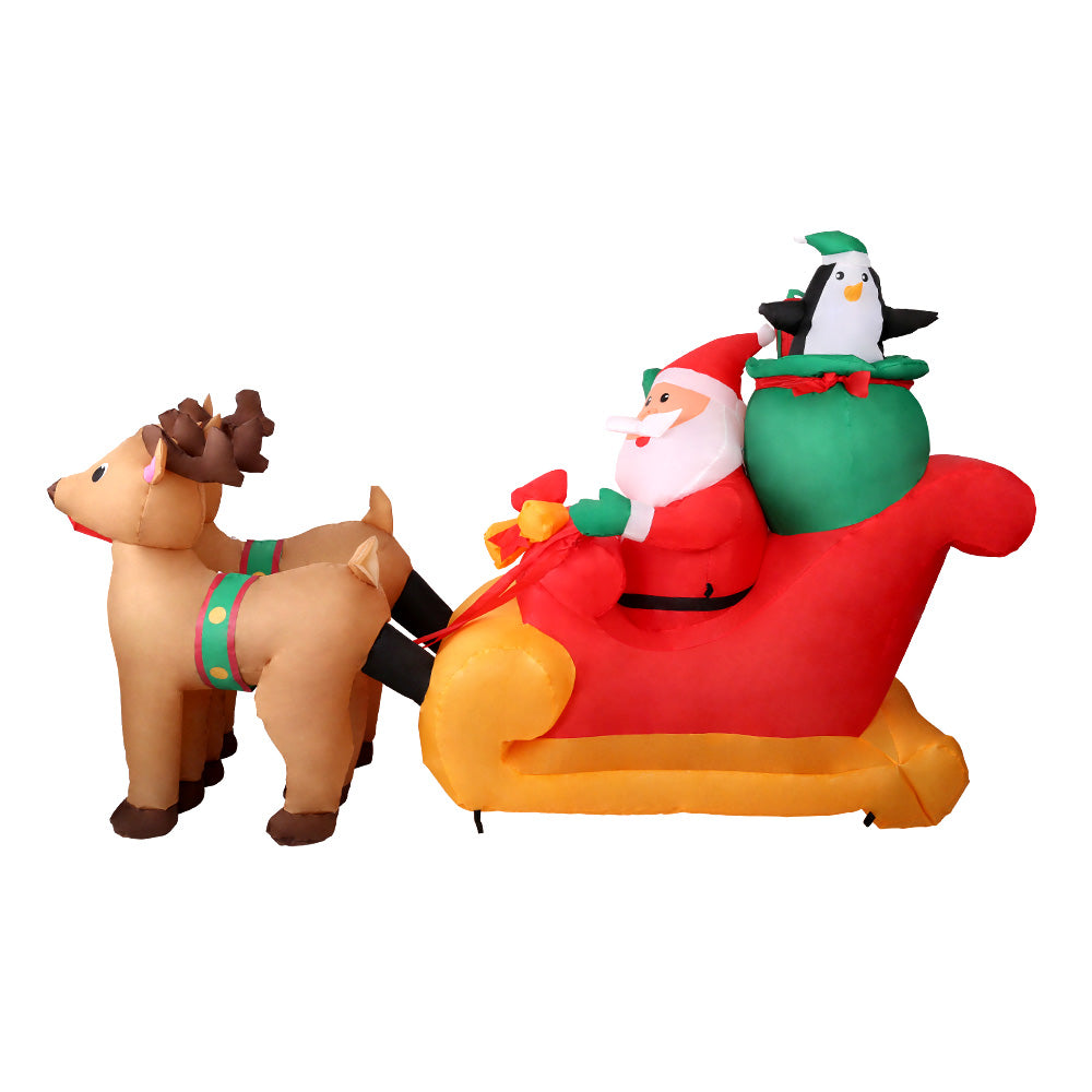 Jingle Jollys Christmas Inflatable Santa Sleigh 2.2M Outdoor Decorations LED - Christmas Outlet Online