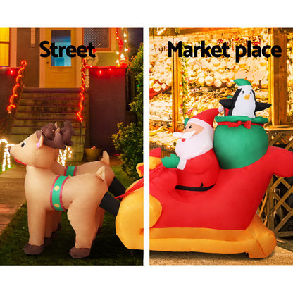 Jingle Jollys Christmas Inflatable Santa Sleigh 2.2M Outdoor Decorations LED - Christmas Outlet Online