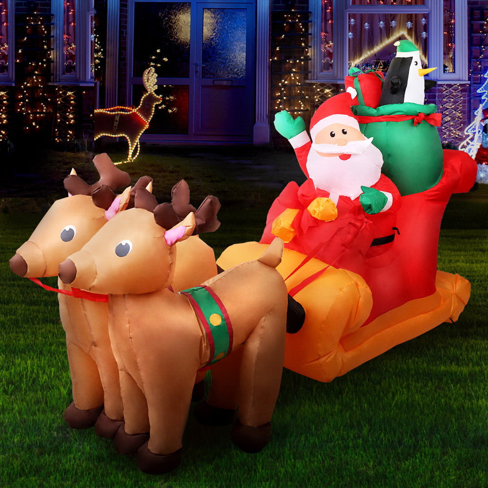 Jingle Jollys Christmas Inflatable Santa Sleigh 2.2M Outdoor Decorations LED - Christmas Outlet Online