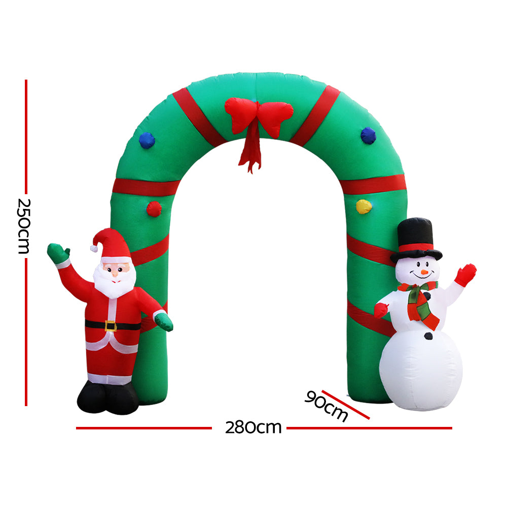 Jingle Jollys Christmas Inflatable Giant Arch Way 2.8M Santa Snowman Light Decor - Christmas Outlet Online