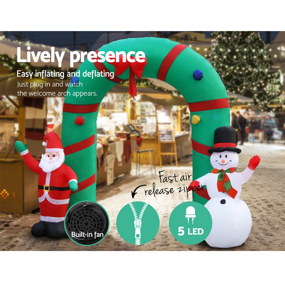 Jingle Jollys Christmas Inflatable Giant Arch Way 2.8M Santa Snowman Light Decor - Christmas Outlet Online