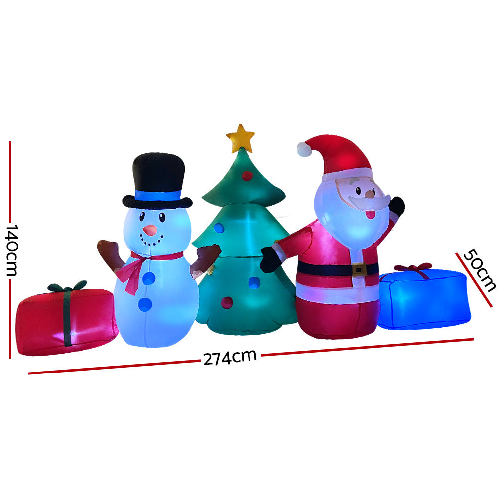 Jingle Jollys Christmas Inflatable Tree Snowman Lights 2.7M Outdoor Decorations - Christmas Outlet Online