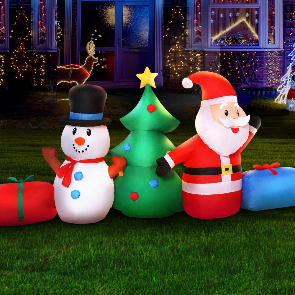 Jingle Jollys Christmas Inflatable Tree Snowman Lights 2.7M Outdoor Decorations - Christmas Outlet Online