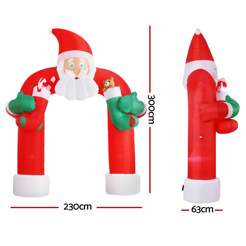 Jingle Jollys Christmas Inflatable Santa Archway 2.3M Outdoor Decorations Lights - Christmas Outlet Online