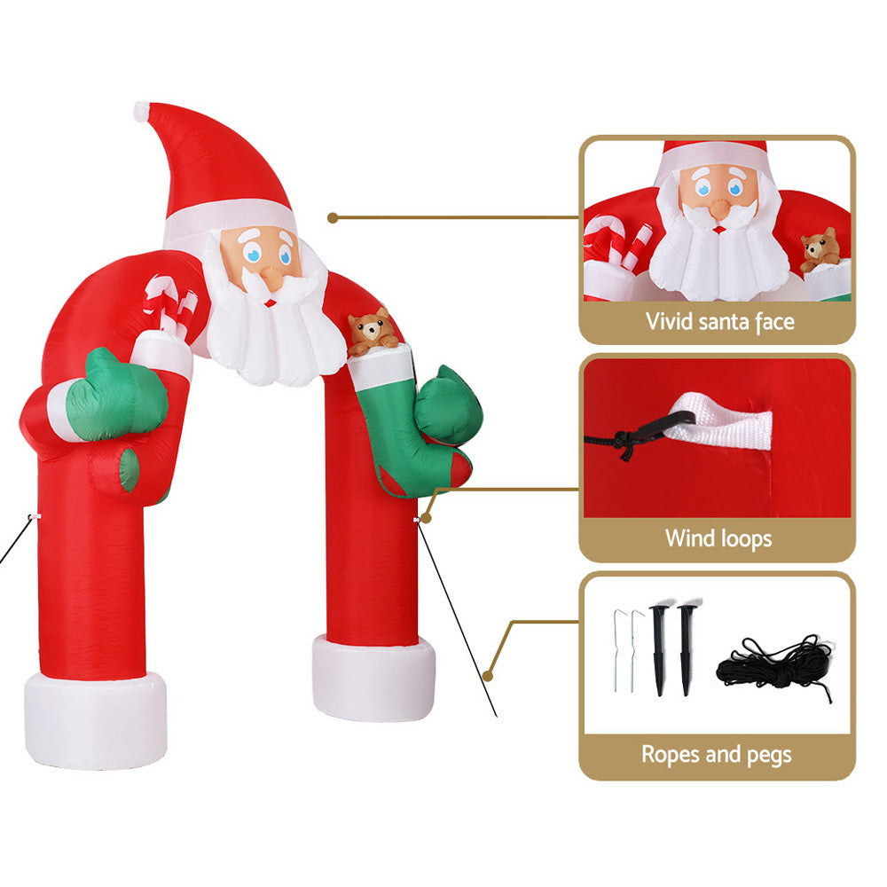 Jingle Jollys Christmas Inflatable Santa Archway 2.3M Outdoor Decorations Lights - Christmas Outlet Online