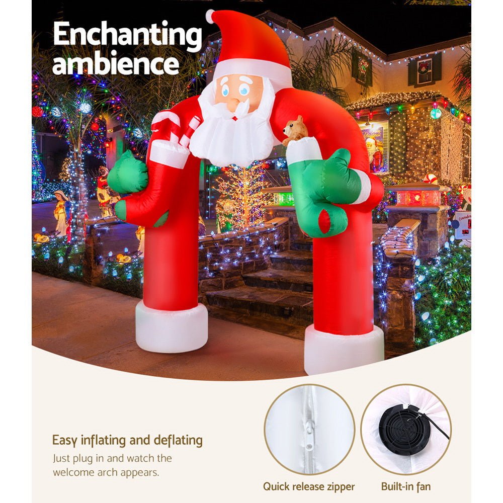 Jingle Jollys Christmas Inflatable Santa Archway 2.3M Outdoor Decorations Lights - Christmas Outlet Online