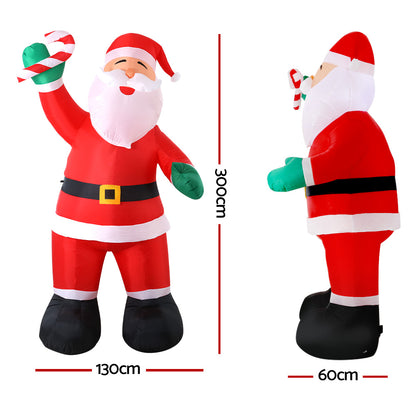 Jingle Jollys Christmas Inflatable Santa 3M Xmas Outdoor Decorations LED Lights - Christmas Outlet Online