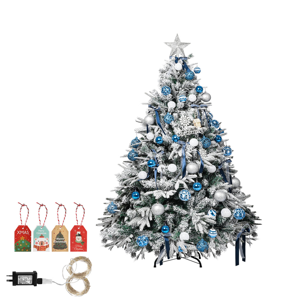 Santaco Christmas Tree 1.8M 6Ft Fairy Lights Snow Flocked Xmas Ornaments Decor - Christmas Outlet Online