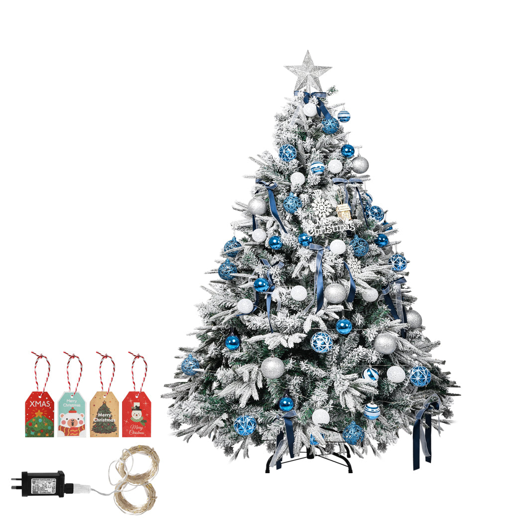 Santaco Christmas Tree 2.1M 7Ft Fairy Lights Snow Flocked Xmas Ornaments Decor - Christmas Outlet Online