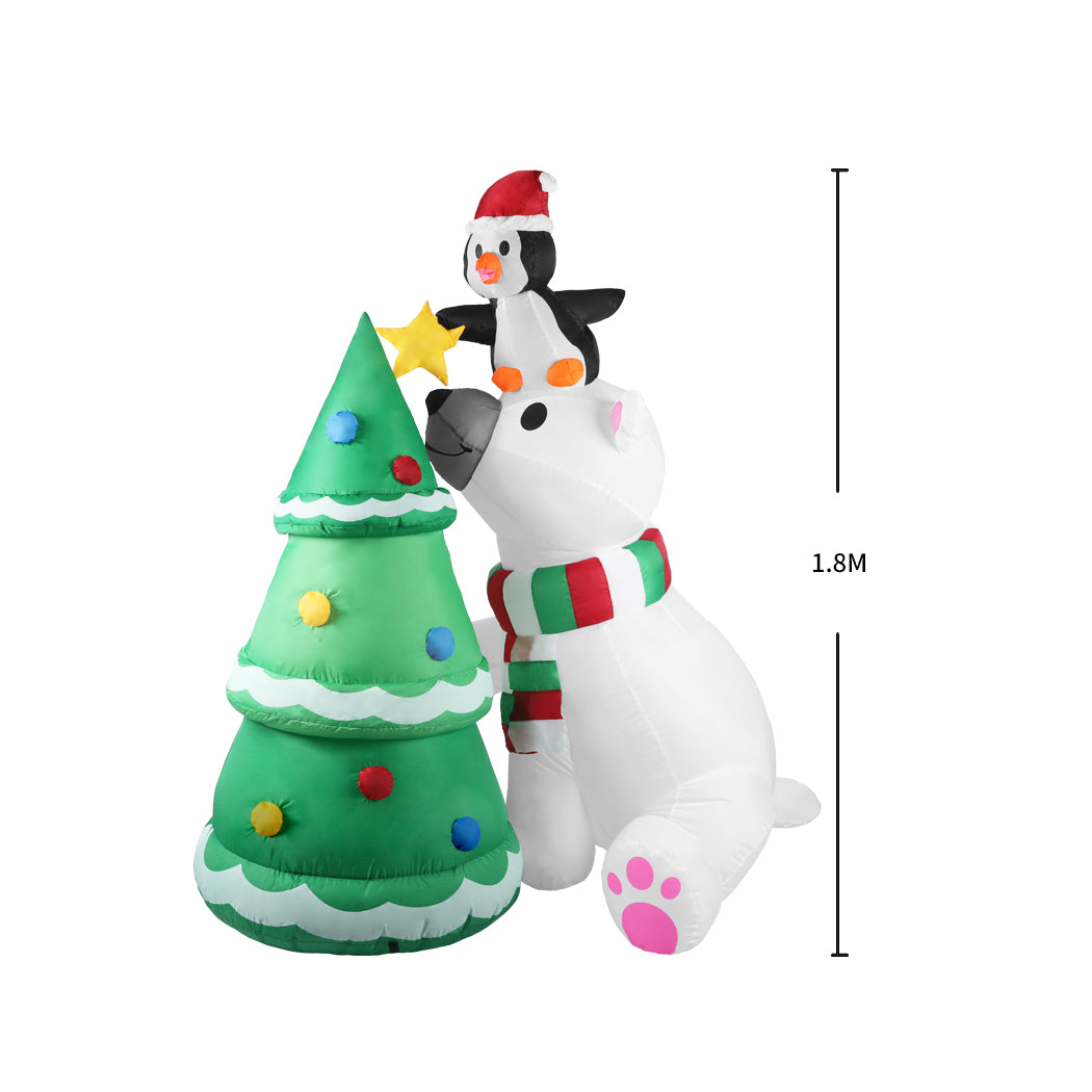 Santaco Inflatable Christmas Decor Polar Bear Tree 1.8M LED Lights Xmas Party - Christmas Outlet Online