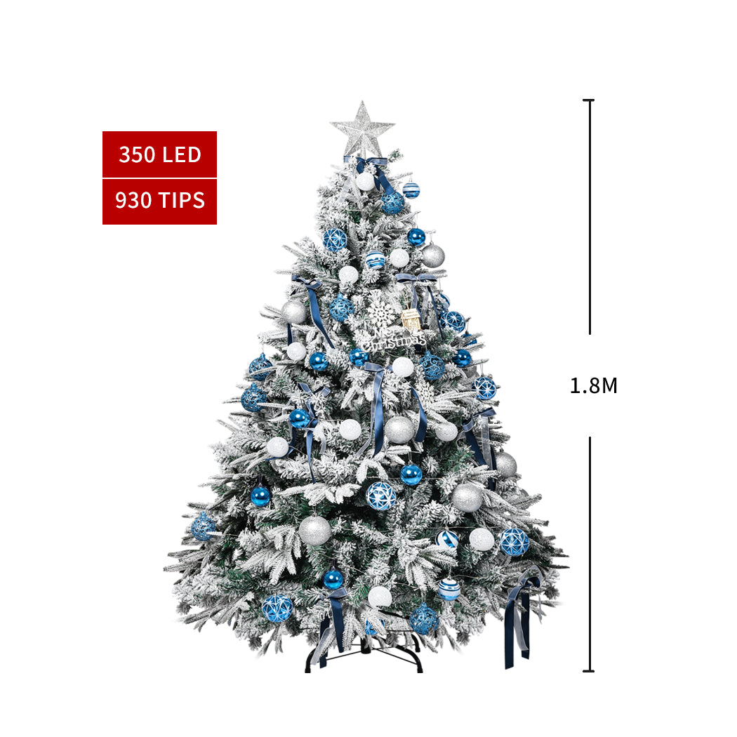 Santaco Christmas Tree 1.8M 6Ft Fairy Lights Snow Flocked Xmas Ornaments Decor - Christmas Outlet Online