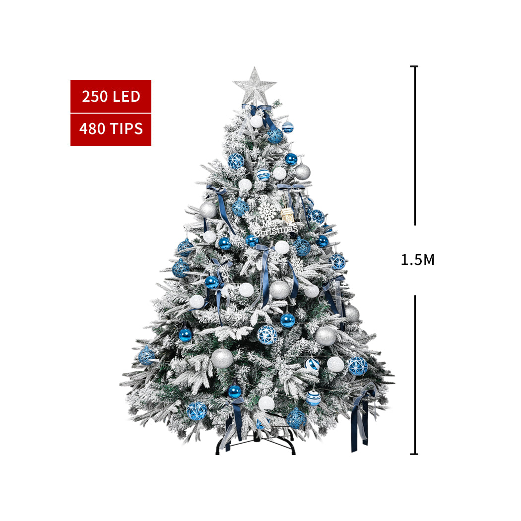 Santaco Christmas Tree 1.5M 5Ft Fairy Lights Snow Flocked Xmas Ornaments Decor - Christmas Outlet Online