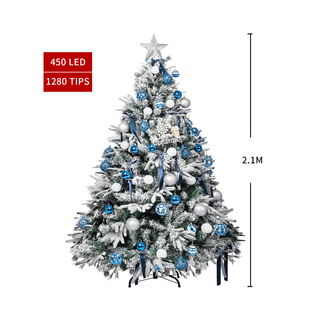 Santaco Christmas Tree 2.1M 7Ft Fairy Lights Snow Flocked Xmas Ornaments Decor - Christmas Outlet Online