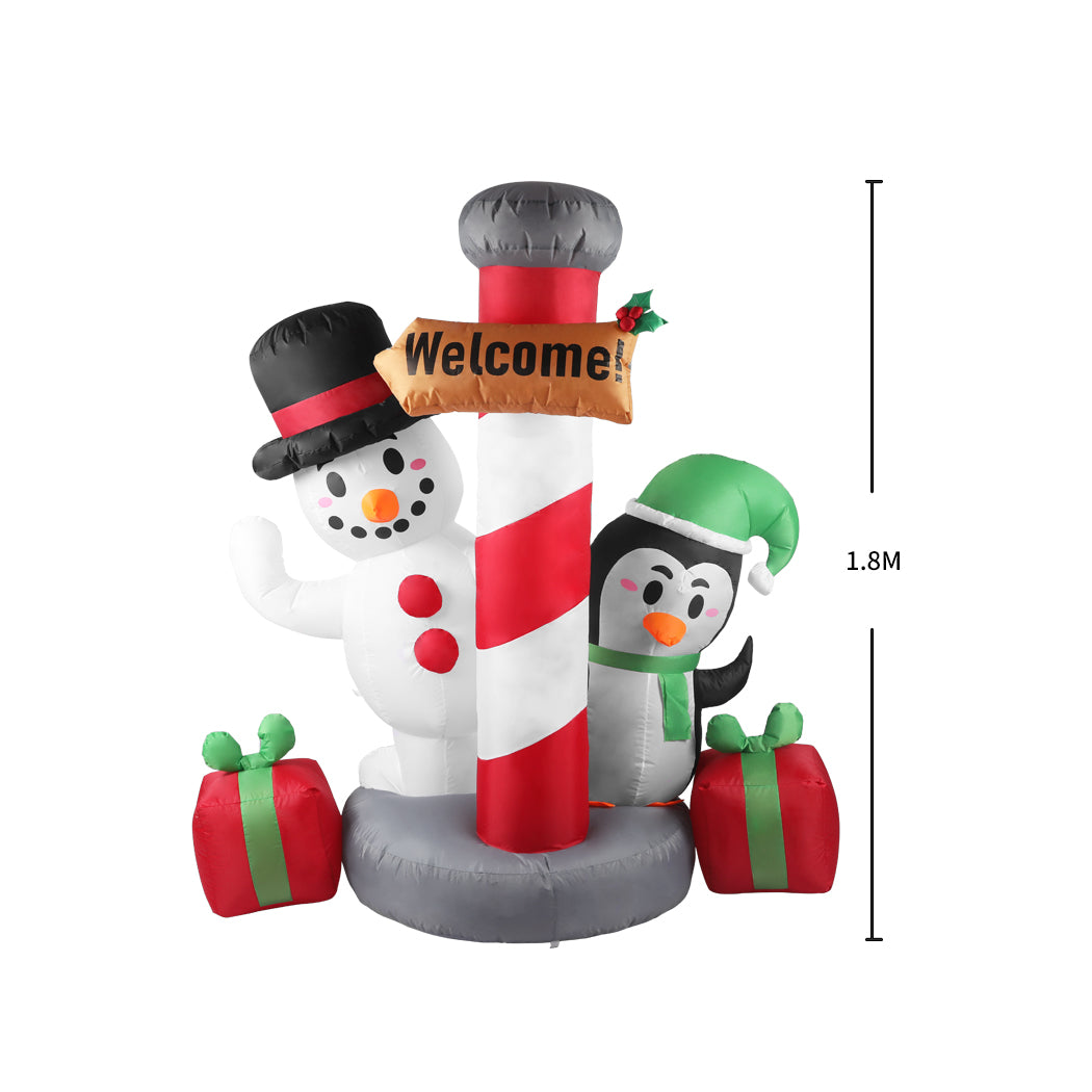 Santaco Inflatable Christmas Decor Pole Welcome 1.8M LED Lights Xmas Party - Christmas Outlet Online