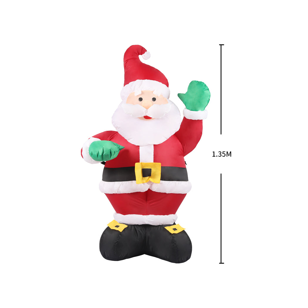 Santaco Inflatable Christmas Decor Waving Santa 1.35M LED Lights Xmas Party - Christmas Outlet Online