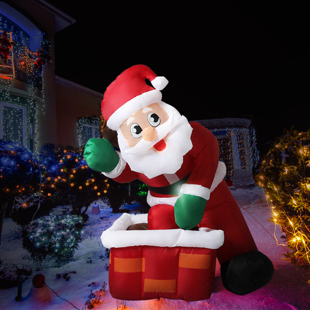 Santaco Inflatable Christmas Decor Santa Chimney 1.2M LED Lights Xmas Party - Christmas Outlet Online