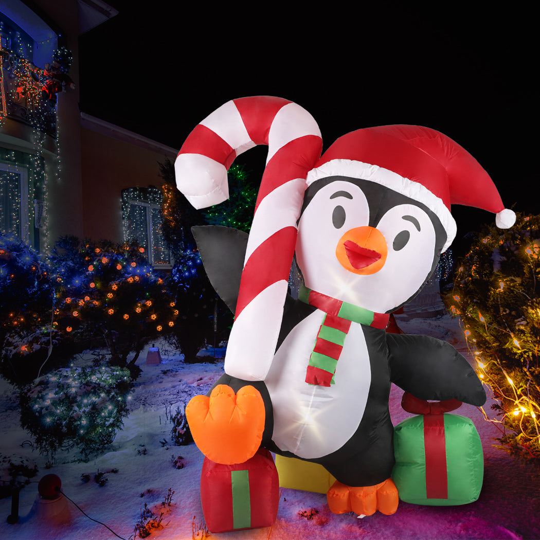 Santaco Inflatable Christmas Decor Happy Penguin 1.8M LED Lights Xmas Party - Christmas Outlet Online