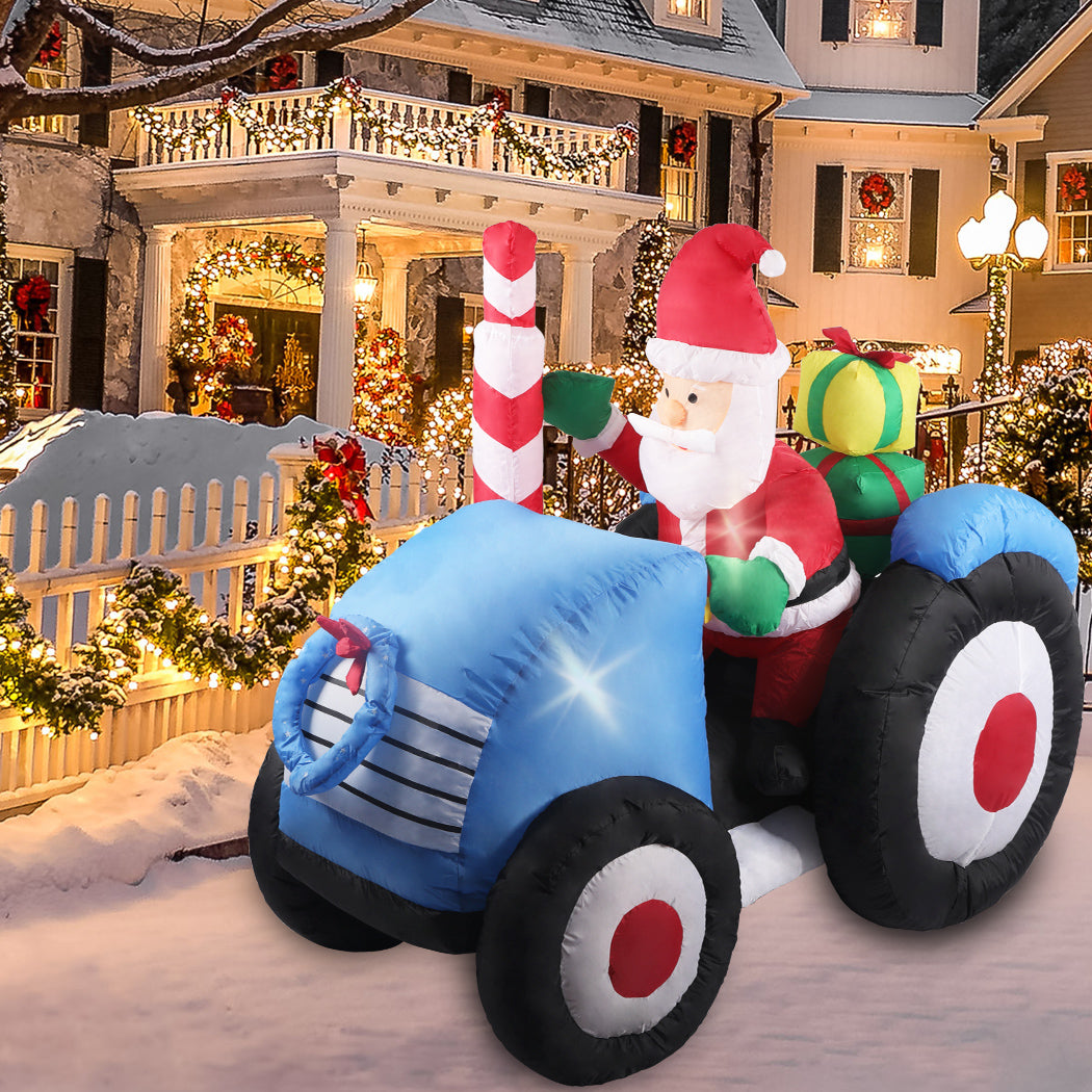 Santaco Inflatable Christmas Decor Tractor Santa 1.4M LED Lights Xmas Party - Christmas Outlet Online