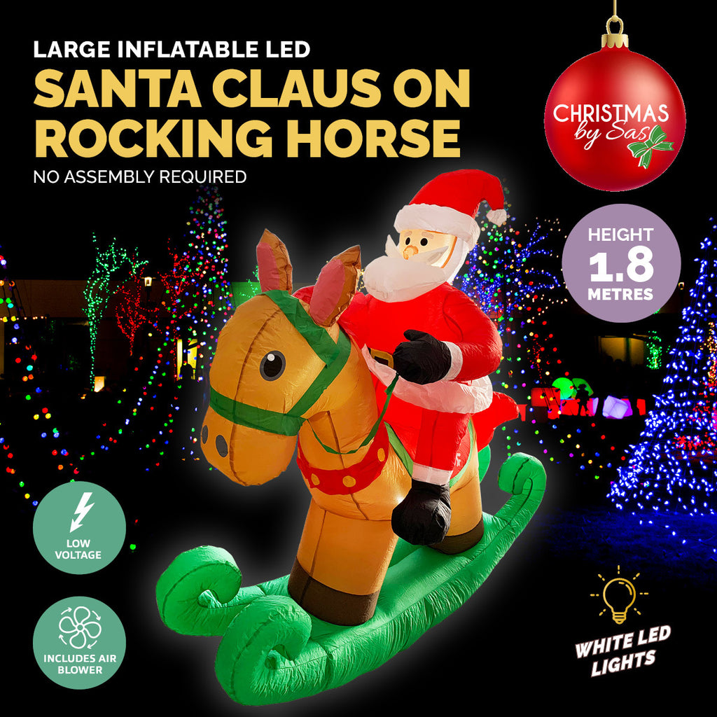 Christmas By Sas 1.8m Self Inflatable LED Santa On Rocking Horse - Christmas Outlet Online