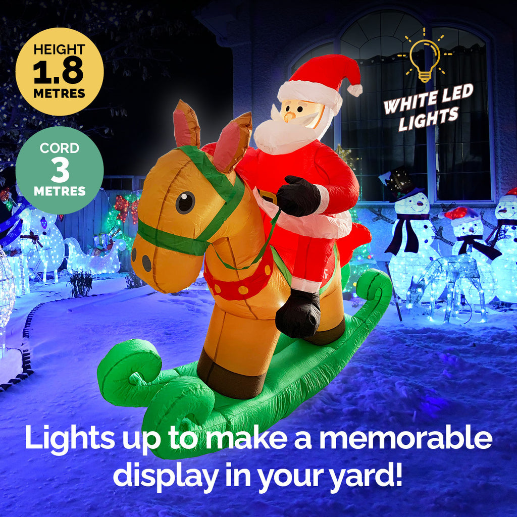 Christmas By Sas 1.8m Self Inflatable LED Santa On Rocking Horse - Christmas Outlet Online